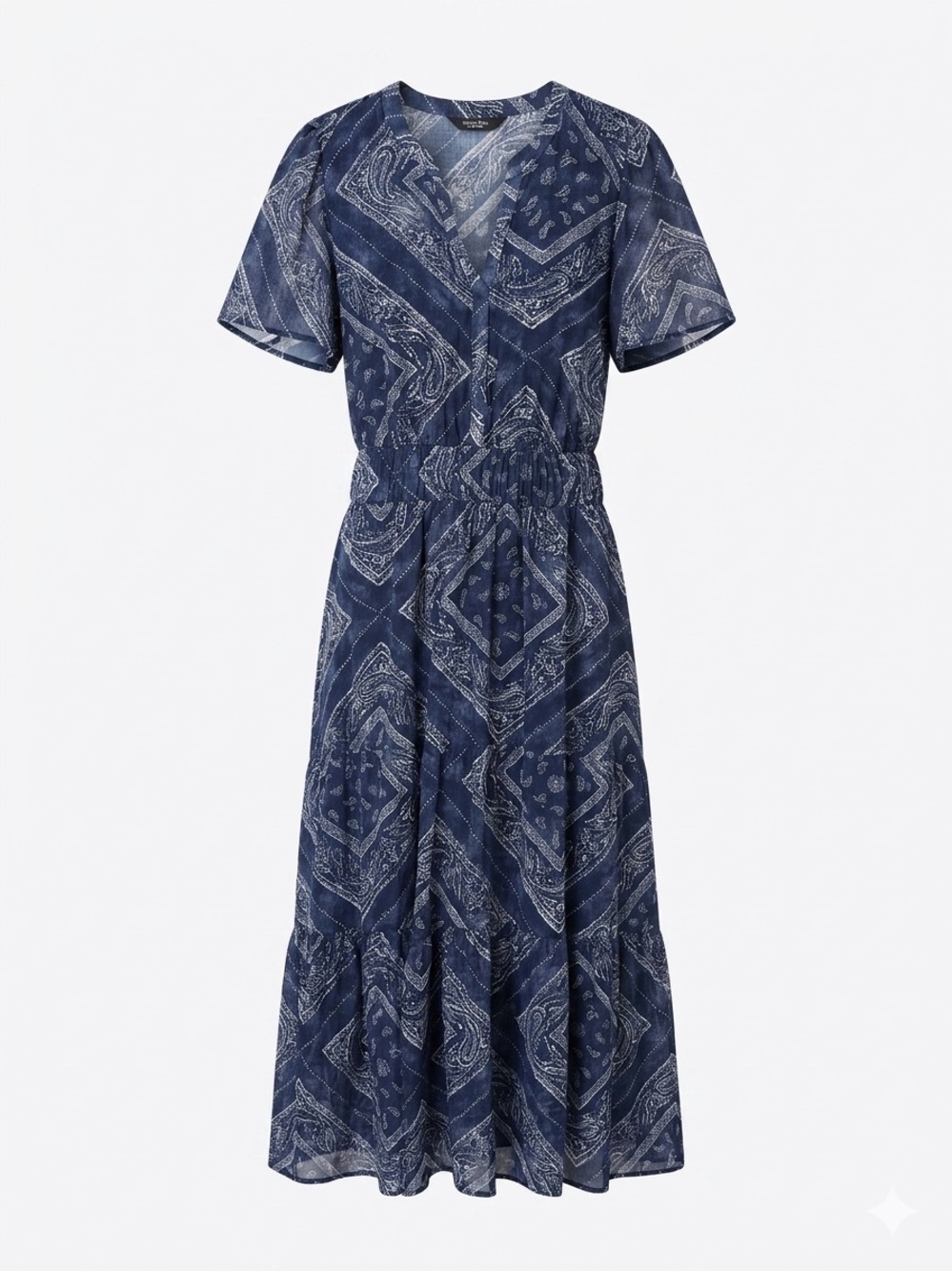 Simply Vera Vera Wang Blue White Paisley A-Line Midi Dress V-Neck Lined XXL